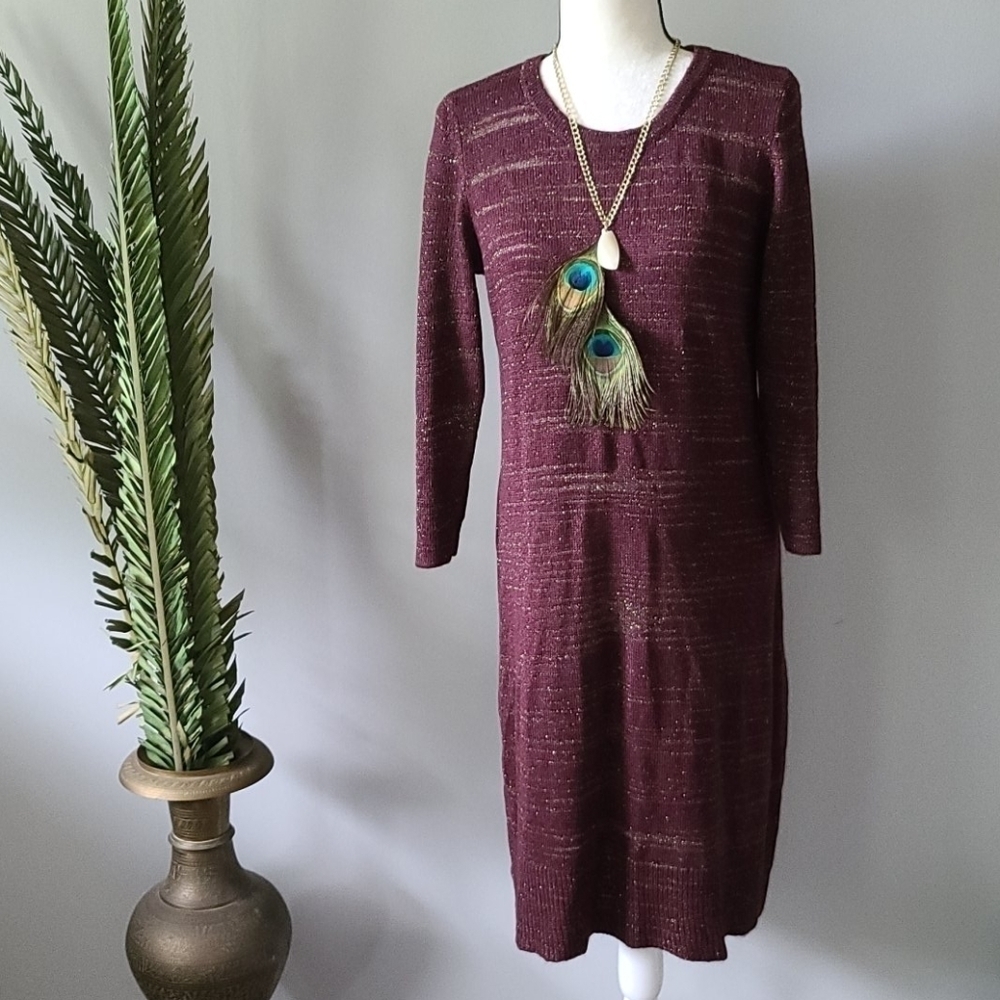 Apt. 9 plum sweater dress with gold threading NWOT